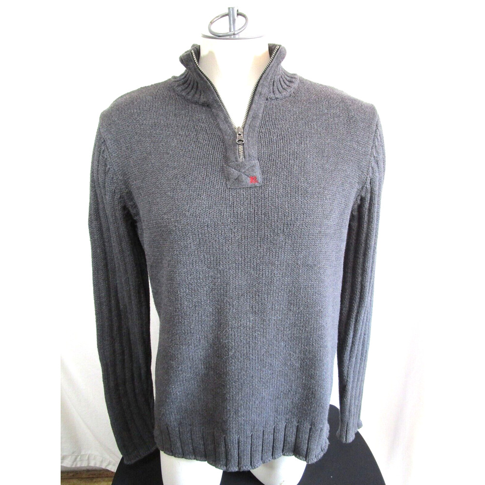 Polo Jeans Co. Ralph Lauren Logo Quarter Zip Gray Cotton Sweater Men Sz L
